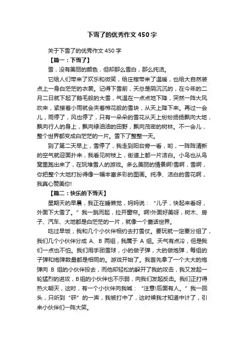 关于下雪了的优秀作文450字
