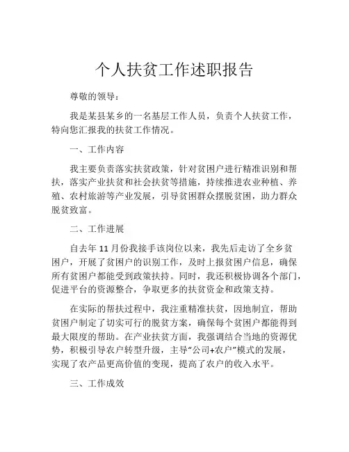个人扶贫工作述职报告