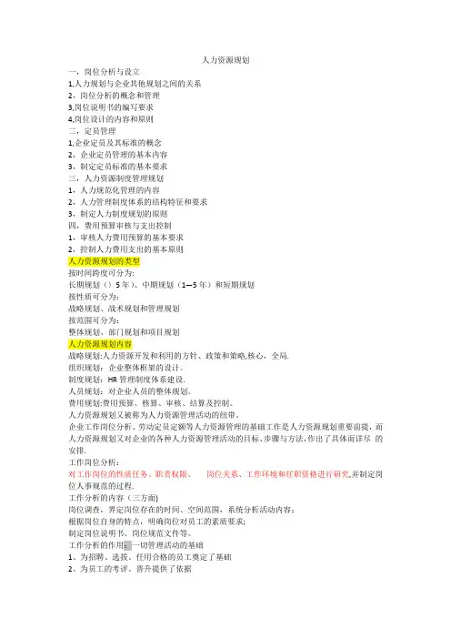 人资三级第一章人力资源规划重点