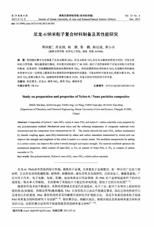 尼龙-6／纳米粒子复合材料制备及其性能研究