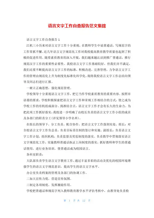 语言文字工作自查报告范文集锦