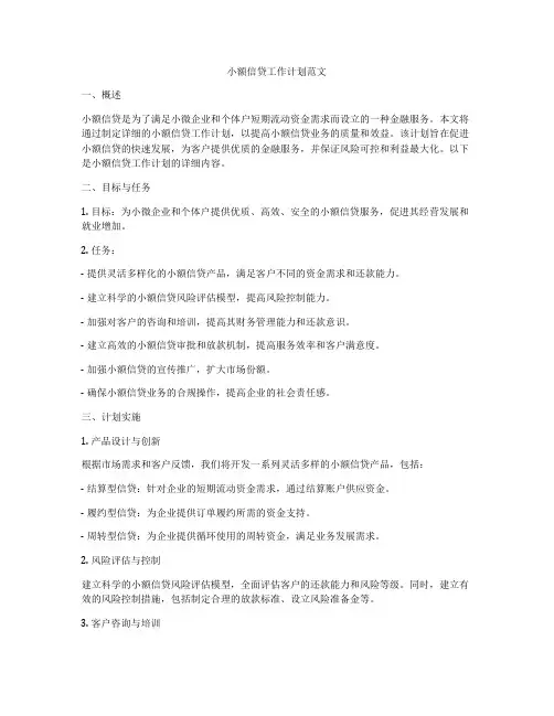 小额信贷工作计划范文