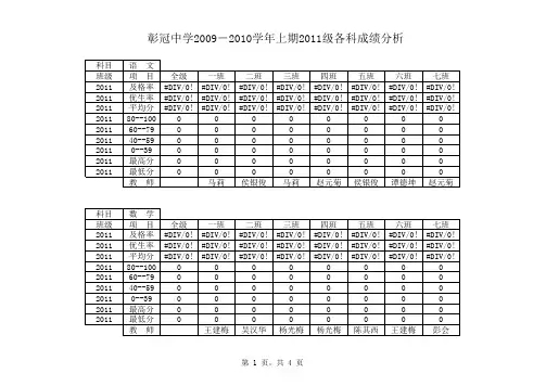 八年级成绩统计表