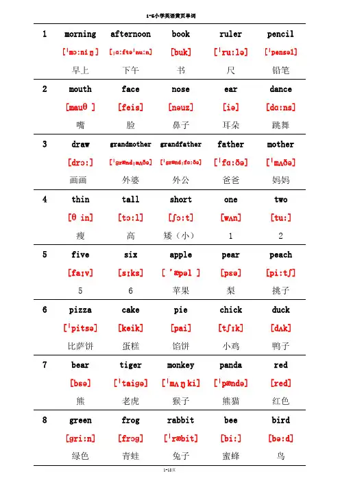 1-5小学英语黄页单词(上海牛津版)