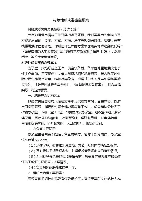 村级地质灾害应急预案
