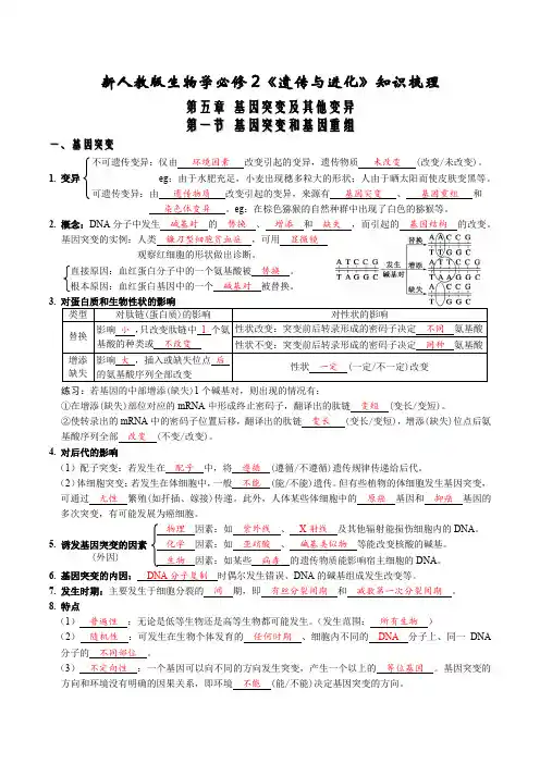 第五章 基因突变及其他变异-【必背知识】高一生物章节知识清单((教师版)