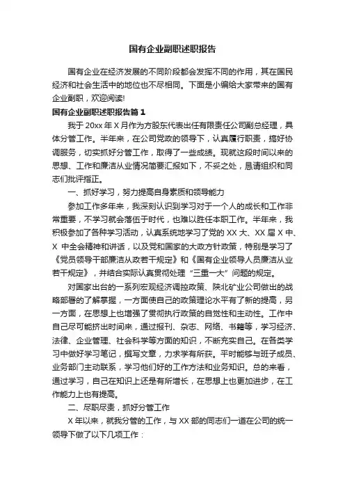 国有企业副职述职报告