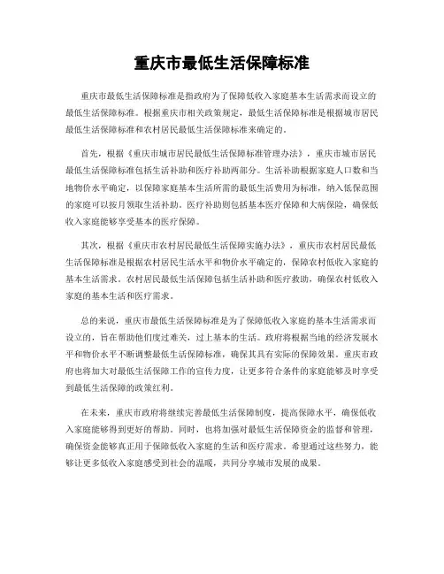 重庆市最低生活保障标准