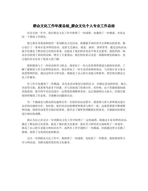 群众文化工作年度总结_群众文化个人专业工作总结