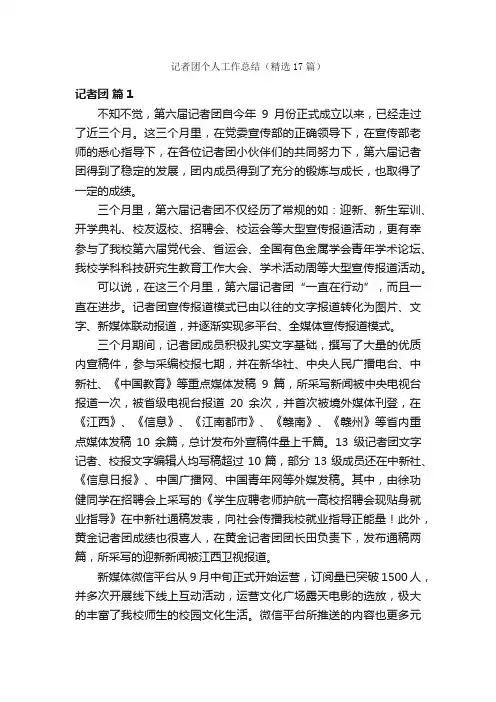 记者团个人工作总结（精选17篇）
