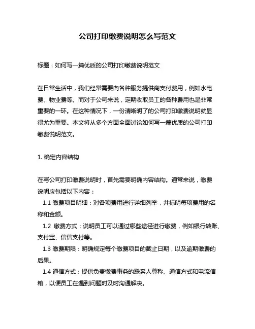 公司打印缴费说明怎么写范文