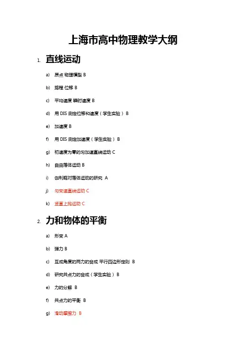 (完整word版)上海市高中物理教学大纲