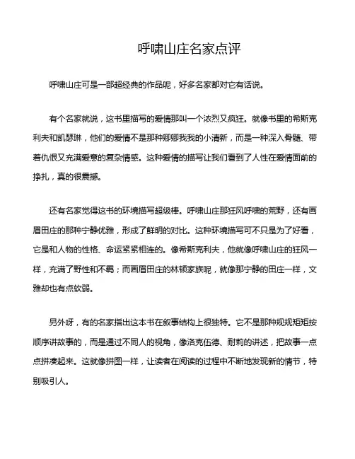 呼啸山庄名家点评