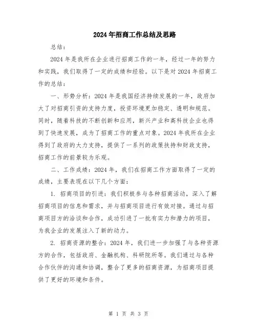 2024年招商工作总结及思路
