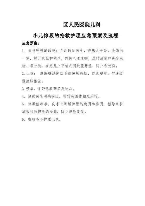 小儿惊厥的抢救护理应急预案及流程