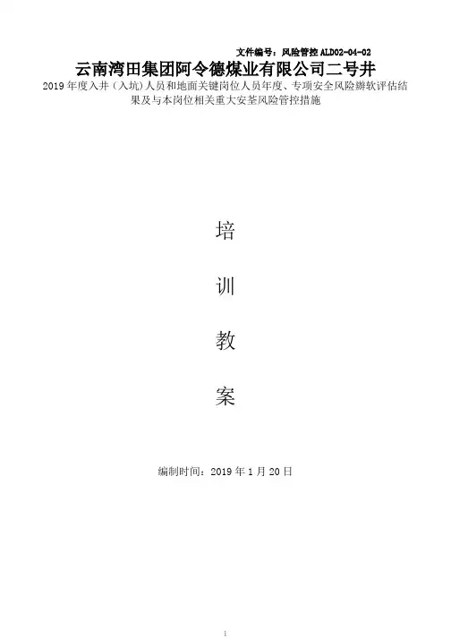 2019阿二井入井(坑)人员、地面人员年度、专项安全风险辨识评估结果及本岗位人员风险管控措施培训教案