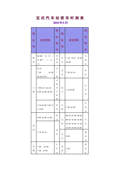 宝应汽车站班车时刻表