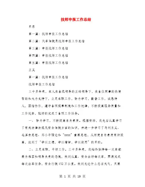技师申报工作总结(多篇范文)