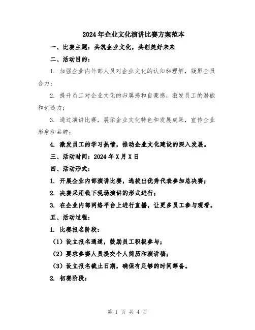 2024年企业文化演讲比赛方案范本
