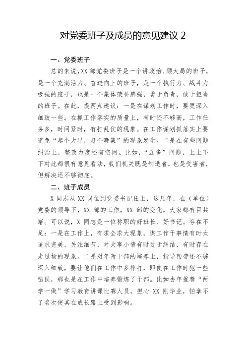 对党委班子及成员的意见建议2