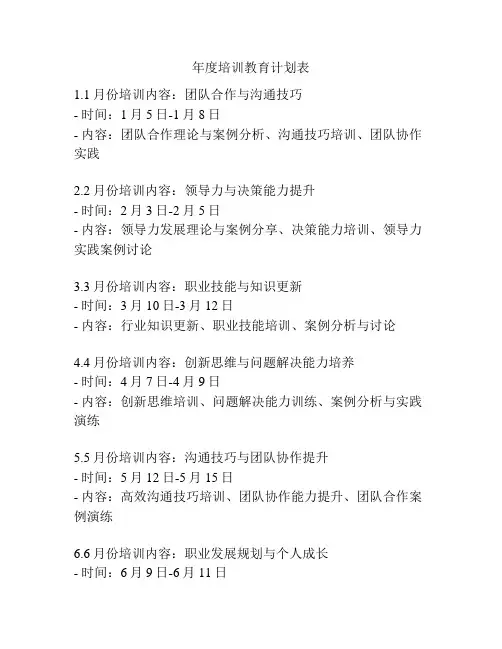年度培训教育计划表