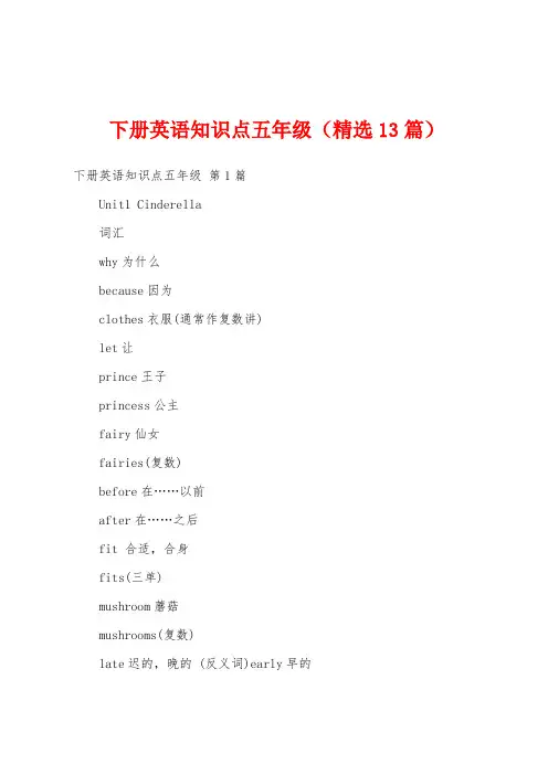 下册英语知识点五年级(精选13篇)