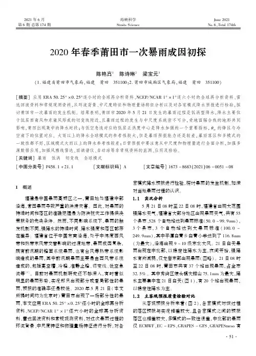 2020年春季莆田市一次暴雨成因初探
