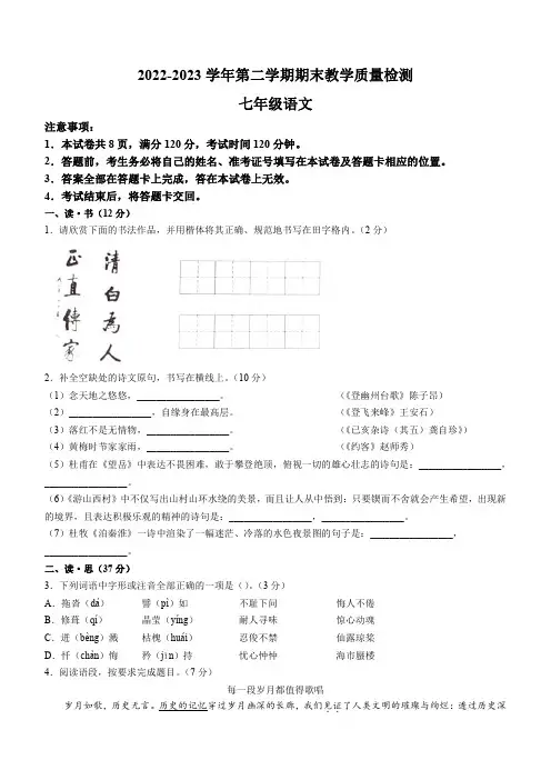 山西省大同市2022-2023学年七年级下学期期末语文试题(含答案)