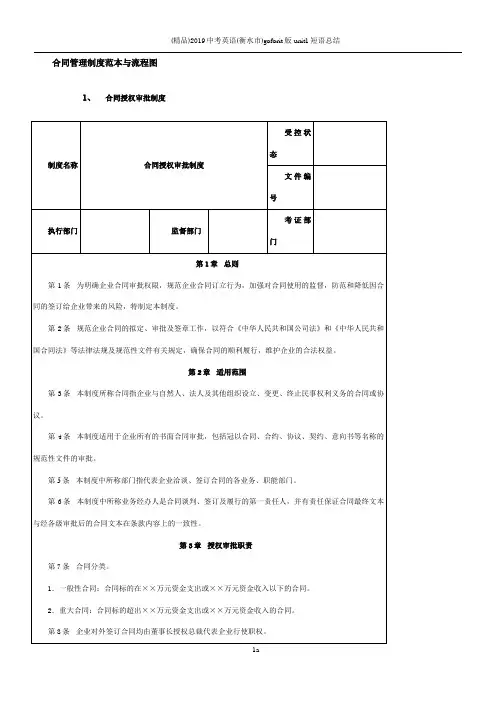 合同管理制度范本与流程图及内控体系表