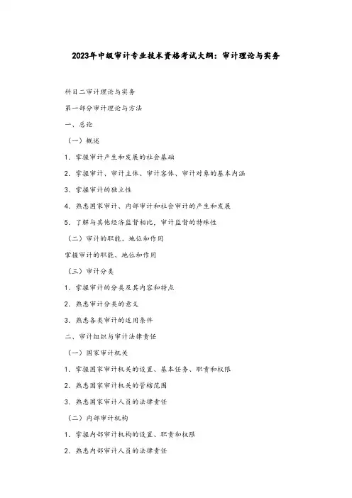 2023年中级审计专业技术资格考试大纲：审计理论与实务