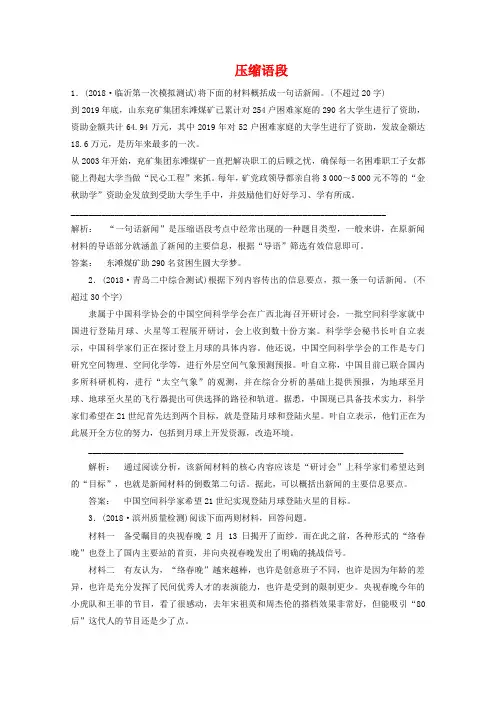 2019高考语文复习典型试题大盘点(压缩语段)专项集训及答案