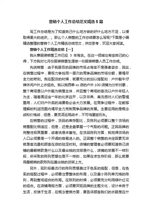 营销个人工作总结范文精选5篇