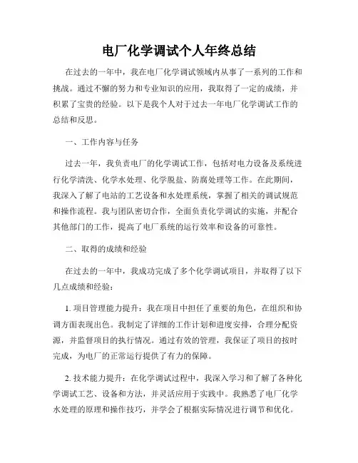 电厂化学调试个人年终总结