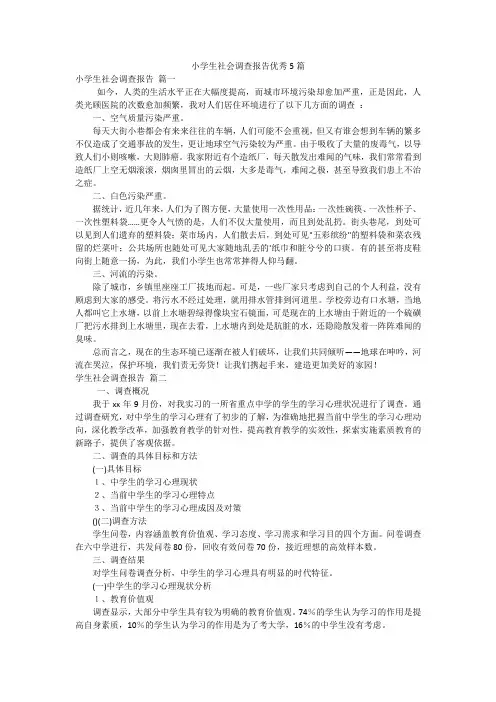 小学生社会调查报告优秀5篇