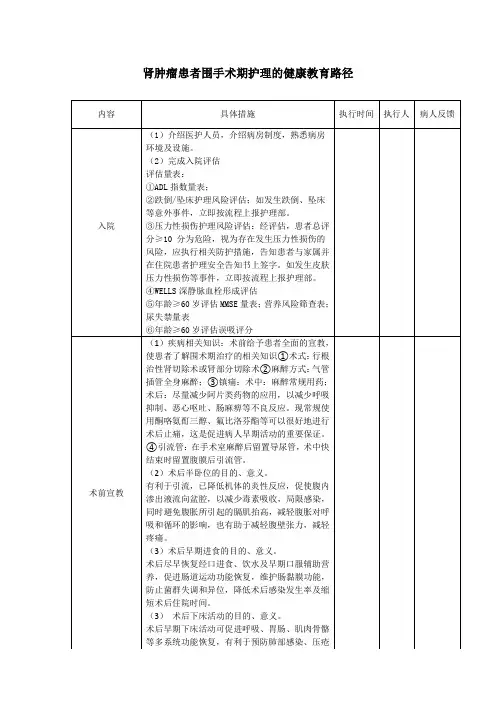 肾肿瘤患者围手术期健康教育路径