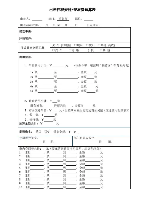 差旅费报销 模版