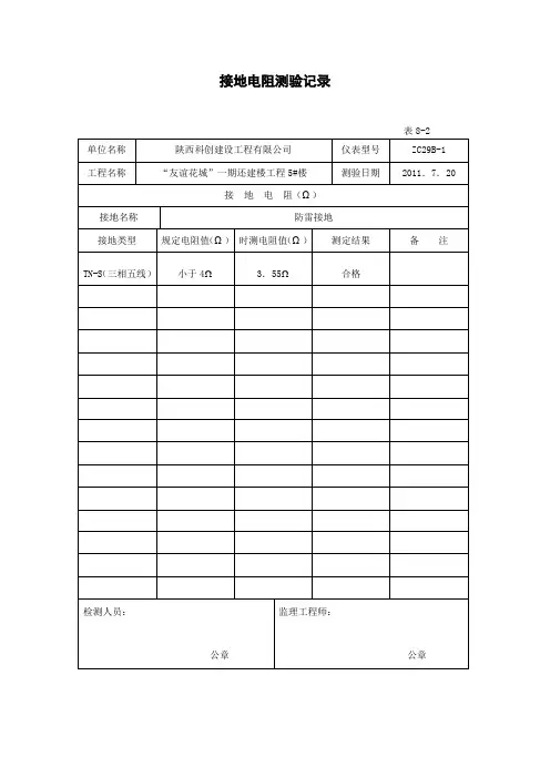 接地电阻测验记录表8-2