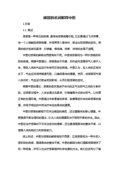 感冒的名词解释中医