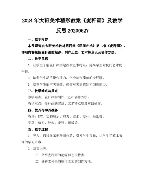 2024年大班美术精彩教案《麦秆画》及教学反思20230627