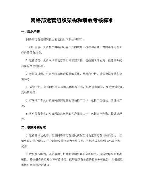 网络部运营组织架构和绩效考核标准