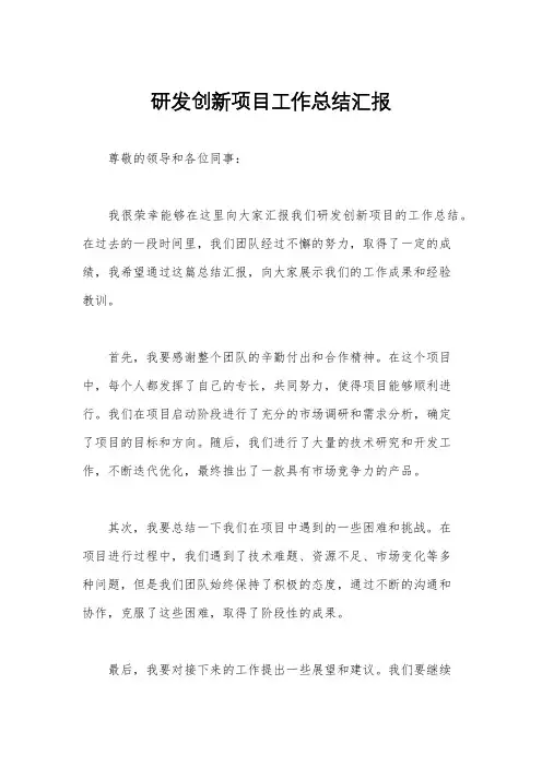 研发创新项目工作总结汇报