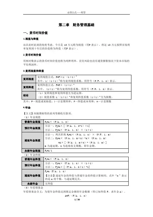 《中级财务管理》必背公式