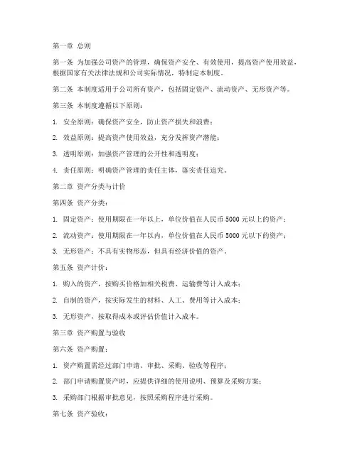 资产管理制度范本模板