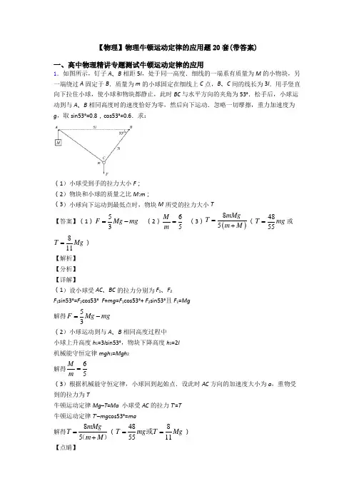 【物理】物理牛顿运动定律的应用题20套(带答案)