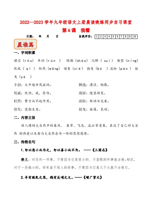 第6课《我看》-2022-2023学年九年级语文上册晨读晚练自习课堂(原卷版)