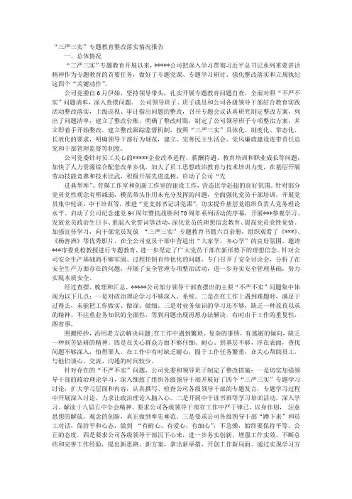 三严三实整改方案落实情况报告