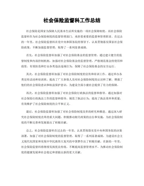 社会保险监督科工作总结