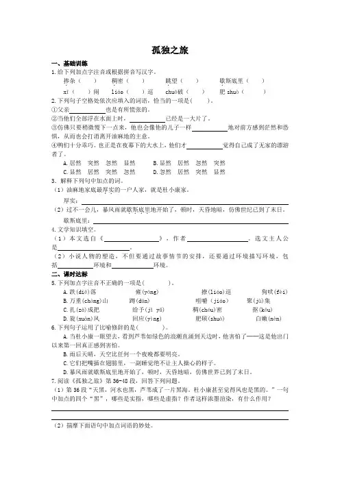 孤独之旅练习与答案