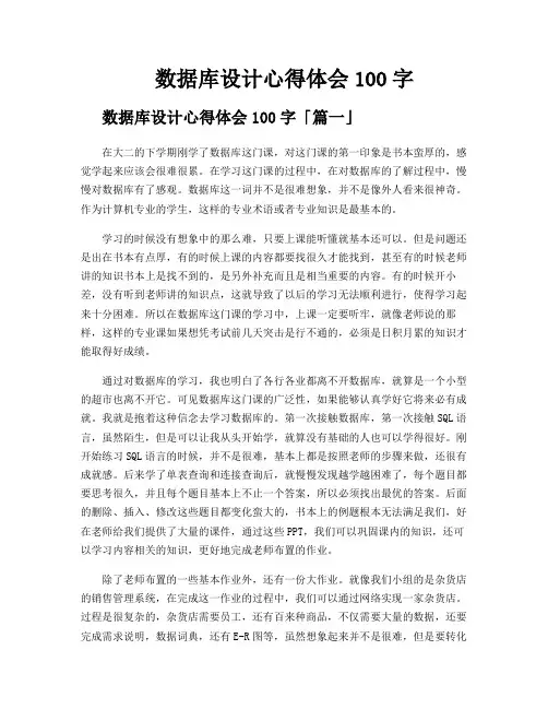 数据库设计心得体会100字