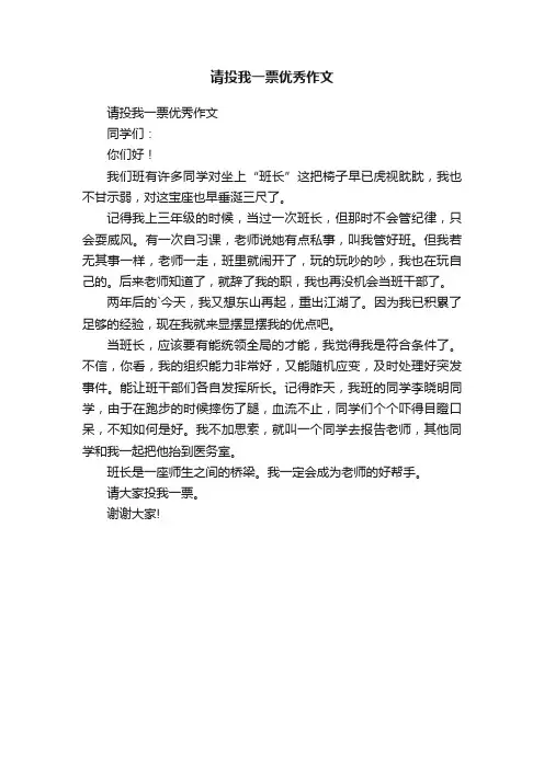 请投我一票优秀作文